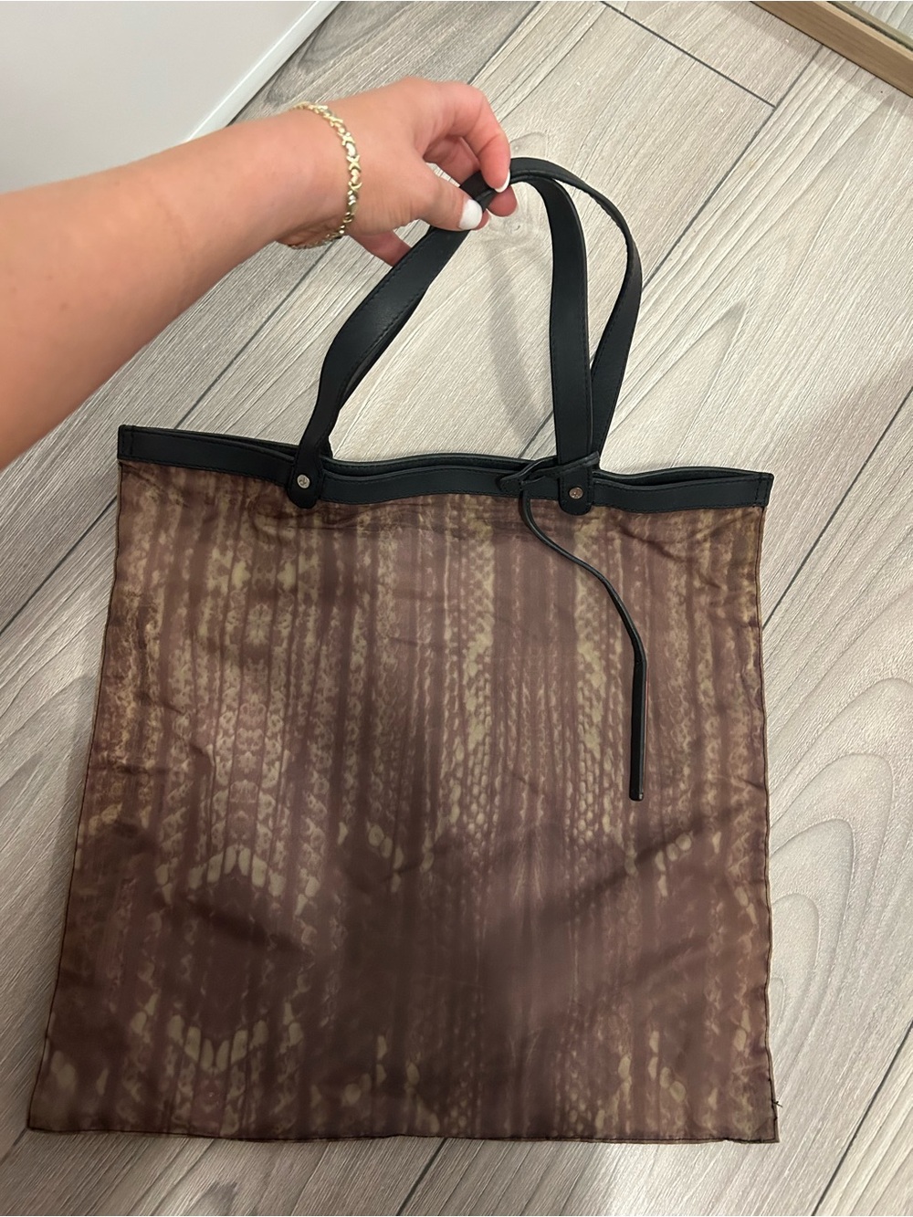 Calvin Klein Brown Patterned Tote with Black Handles